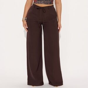 Yessica Wide Leg Twill Trouser - Chocolate